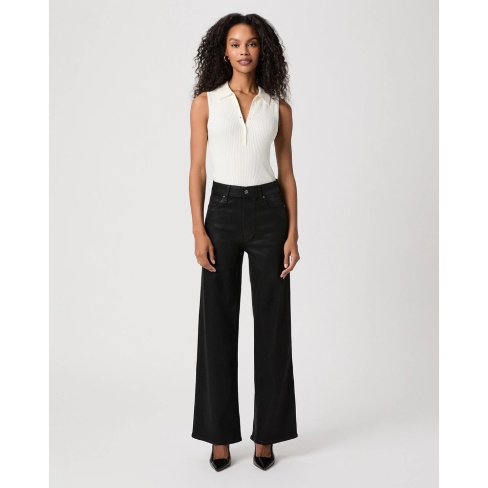 NWT PAIGE Jeans Womens 29 Black Anessa 31 High Rise Wide Leg Fog Luxe Coating - Picture 1 of 16